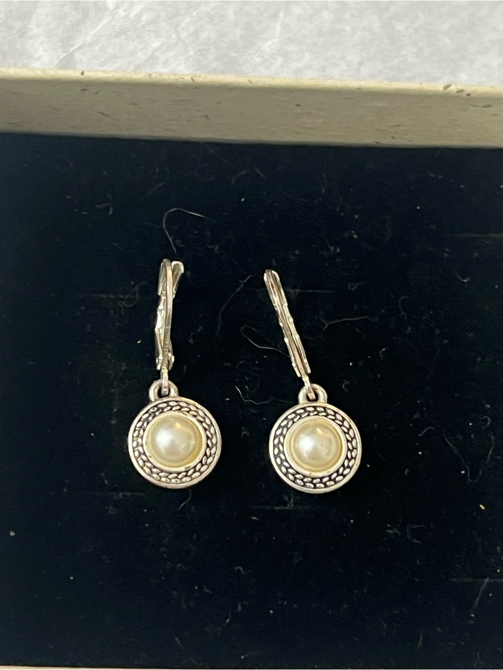 Napier Classic Pearl Drop Leverback Earrings in Silver Tone